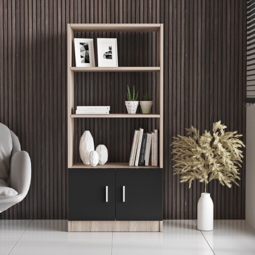 Βιβλιοθήκη Οξιά/Μαύρο Μοριοσανίδα 63.6x37.6x140cm  15350131 Έπιπλα Γραφείου