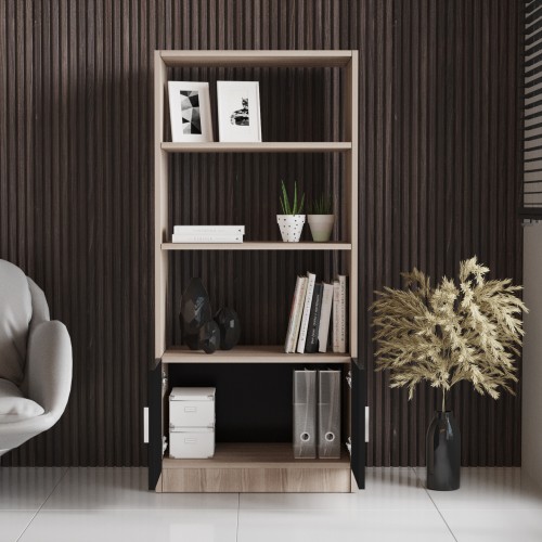 Βιβλιοθήκη Οξιά/Μαύρο Μοριοσανίδα 63.6x37.6x140cm  15350131 Έπιπλα Γραφείου