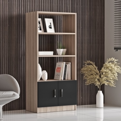 Βιβλιοθήκη Οξιά/Μαύρο Μοριοσανίδα 63.6x37.6x140cm  15350131 Έπιπλα Γραφείου