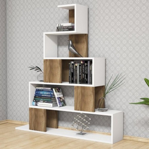 Βιβλιοθήκη PRUNELA Λευκό/Καρυδιά 120x22x131cm Έπιπλα Γραφείου Βιβλιοθήκη PRUNELA Λευκό/Καρυδιά 120x22x131cm Έπιπλα Γραφείου