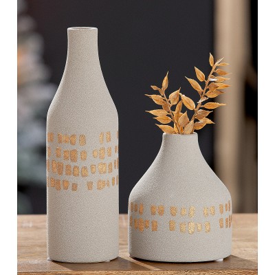 Βάζο ArteLibre Λευκό-Χρυσό Κεραμικό 12.5cm 05160214 Βάζο ArteLibre Λευκό-Χρυσό Κεραμικό 12.5cm 05160214