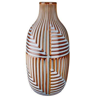 Βάζο "Batista" Striped Κεραμικό Μπλε Brown PU H. 28 cm D. 14 cm  05161065 Διακόσμηση - Φως - Χαλιά