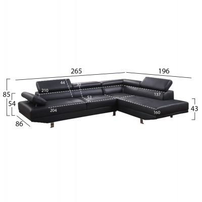 ΚΑΝΑΠΕΣ ΓΩΝΙΑ GORO ΔΕΞΙΑ HM3084.02R ΑΠΟ ΜΑΥΡΟ PU 270x200x87 εκ. Σαλόνι