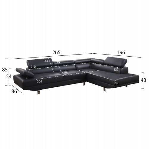 ΚΑΝΑΠΕΣ ΓΩΝΙΑ GORO ΔΕΞΙΑ HM3084.02R ΑΠΟ ΜΑΥΡΟ PU 270x200x87 εκ. Σαλόνι