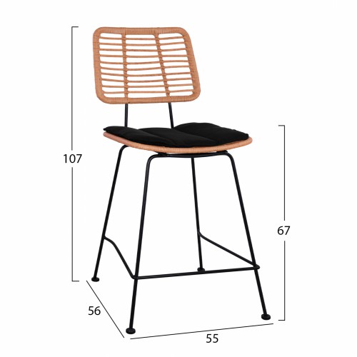 ΣΚΑΜΠΟ ΜΕΣΑΙΟΥ ΥΨΟΥΣ ALLEGRA HM5644 ΜΕΤΑΛΛΙΚΟ ΜΕ WICKER ΣΕ ΜΠΕΖ ΑΠΟΧΡΩΣΗ 55x56x107 εκ. Εξωτερικού Χώρου
