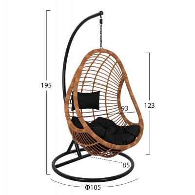 ΚΡΕΜΑΣΤΗ ΠΟΛΥΘΡΟΝΑ ΦΩΛΙΑ CALLIE HM5541.04 ΜΕ ΜΠΕΖ WICKER & ΜΑΥΡΑ ΜΑΞΙΛΑΡΙΑ Φ105Χ195Υ εκ.