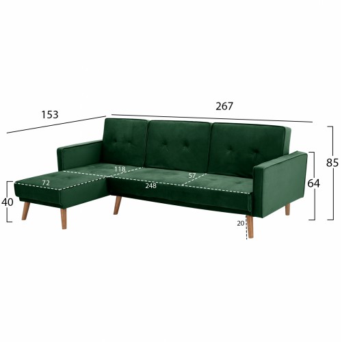 ΚΑΝΑΠΕΣ ΚΡΕΒΑΤΙ ΓΩΝΙΑ ΑΝΑΣΤΡΕΨΙΜΗ TALIA HM3153.03 ΒΕΛΟΥΔΟ ΚΥΠΑΡΙΣΣΙ 267x153x85 εκ. Σαλόνι