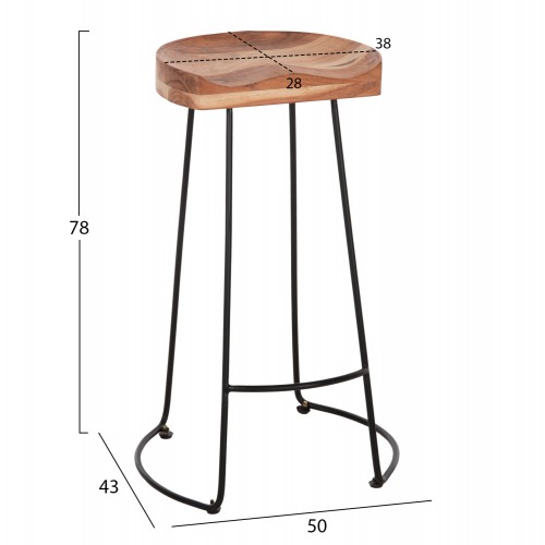ΣΚΑΜΠΟ BAR RUNDRA ΑΠΟ ΜΑΣΙΦ ΞΥΛΟ ΑΚΑΚΙΑΣ 48x40χ76Υεκ. HM8363.11 Τραπεζαρία