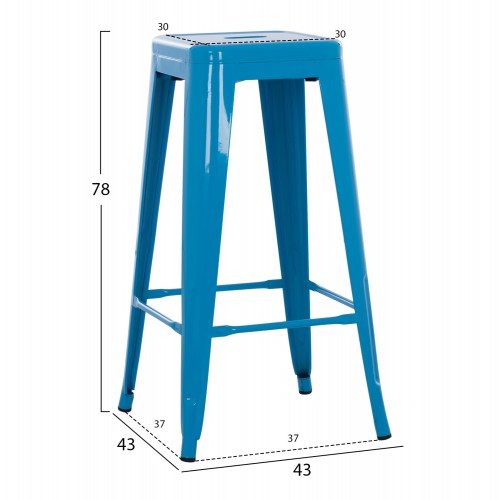 ΣΚΑΜΠΟ BAR ΜΕΤΑΛΛΙΚΟ MELITA ΣΕ ΜΠΛΕ HM8642.08 43x43x78 εκ. Τραπεζαρία