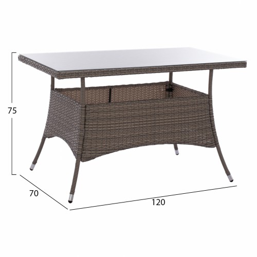 ΤΡΑΠΕΖΙ ΜΕΤΑΛΛΙΚΟ MILITARY RATTAN ΓΚΡΙ HM5141.31 120x70x75Υ εκ. Εξωτερικού Χώρου