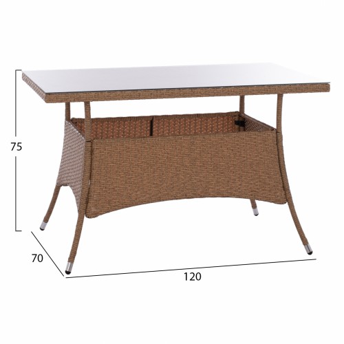 ΤΡΑΠΕΖΙ ΜΕΤΑΛΛΙΚΟ MILITARY RATTAN ΜΠΕΖ ΚΑΦΕ HM5141.32 120x70x75Υ εκ. Εξωτερικού Χώρου