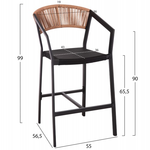 ΣΚΑΜΠΟ ΑΛΟΥΜΙΝΙΟΥ HM5892.15 ΜΕΣΑΙΟΥ ΥΨΟΥΣ RATTAN & TEXTLINE ΜΑΥΡΟ ΜΠΕΖ 56,5x57x99,5Y Εξωτερικού Χώρου