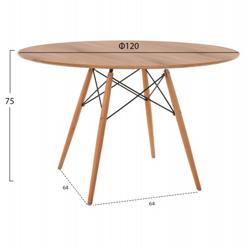 ΤΡΑΠΕΖΙ MINIMAL ΣΤΡΟΓΓΥΛΟ HM8454.04 MDF ΣΕ ΦΥΣΙΚΟ-ΠΟΔΙΑ ΟΞΙΑΣ ΣΕ ΦΥΣΙΚΟ Φ120Χ75Υεκ. Σαλόνι