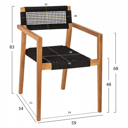 ΠΟΛΥΘΡΟΝΑ CHARLOTTE HM9637.02 ΞΥΛΟ TEAK ΦΥΣΙΚΟ & ΜΑΥΡΟ ΣΧΟΙΝΙ 59x54x83Y εκ. Σαλόνι
