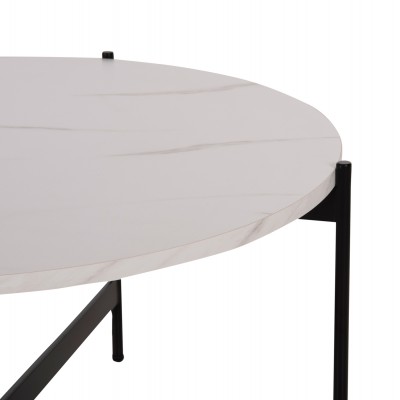 ΤΡΑΠΕΖΙ ΣΑΛΟΝΙΟΥ HM9588.05 MDF ΛΕΥΚΟ ΜΑΡΜΑΡΟ-ΜΑΥΡΗ ΜΕΤΑΛΛΙΚΗ ΒΑΣΗ Φ80x45Υεκ. Σαλόνι
