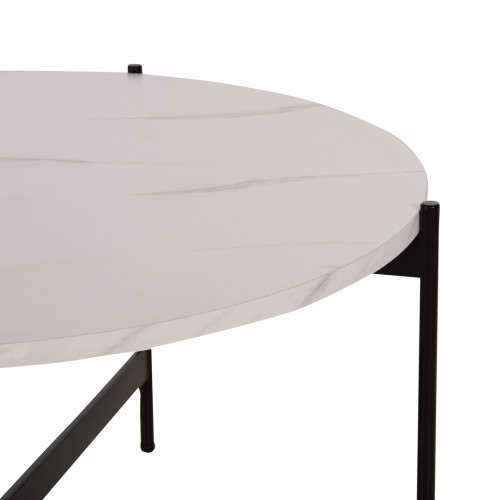 ΤΡΑΠΕΖΙ ΣΑΛΟΝΙΟΥ HM9588.05 MDF ΛΕΥΚΟ ΜΑΡΜΑΡΟ-ΜΑΥΡΗ ΜΕΤΑΛΛΙΚΗ ΒΑΣΗ Φ80x45Υεκ. Σαλόνι