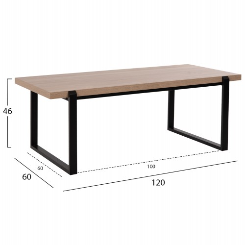 ΤΡΑΠΕΖΙ ΣΑΛΟΝΙΟΥ HM9585.03 MDF SONOMA-ΜΑΥΡΗ ΜΕΤΑΛΛΙΚΗ ΒΑΣΗ 120x60X46Yεκ. Σαλόνι