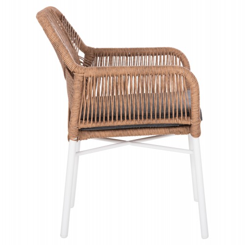ΠΟΛΥΘΡΟΝΑ TOPIN HM6048.01 ΑΛΟΥΜΙΝΙΟ ΛΕΥΚΟ-P.E. RATTAN ΑΝΟΙΧΤΟ ΚΑΦΕ-ΜΑΞΙΛΑΡΙ ΓΚΡΙ 57x65x84Υ εκ Εξωτερικού Χώρου