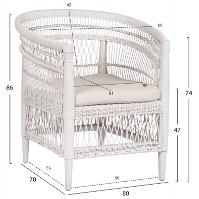 ΠΟΛΥΘΡΟΝΑ MALAWI HM9635.02 ΞΥΛΟ ΜΑΟΝΙ ΜΕ RATTAN ΛΕΥΚΟ--Β'ΔΙΑΛΟΓΗΣ 80x70x86Υεκ.