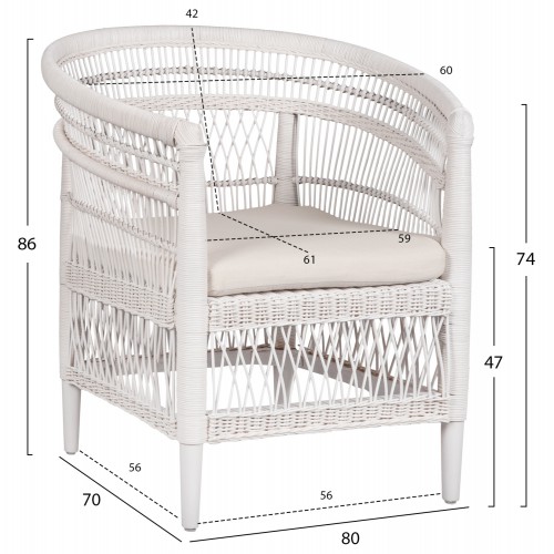 ΠΟΛΥΘΡΟΝΑ MALAWI HM9635.02 ΞΥΛΟ ΜΑΟΝΙ ΜΕ RATTAN ΛΕΥΚΟ-ΛΕΥΚΟ ΜΑΞΙΛΑΡΙ 80x70x86Υεκ. Εξωτερικού Χώρου