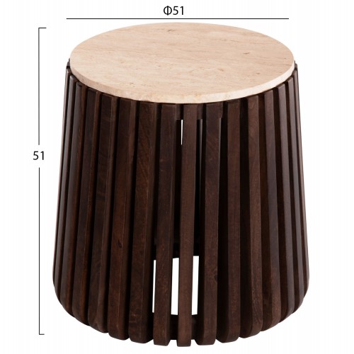 ΒΟΗΘΗΤΙΚΟ ΤΡΑΠΕΖΙ KREST HM9711 ΜΑΣΙΦ ΞΥΛΟ ΑΚΑΚΙΑΣ ΣΕ ΚΑΦΕ-ΤΡΑΒΕΡΤΙΝA Φ50x50Υεκ. Σαλόνι
