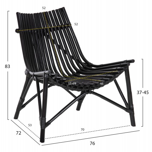 ΚΑΡΕΚΛΑ ΕΞΩΤ.ΧΩΡΟΥ CELLION HM9812.02 ΡΑΒΔΟΙ RATTAN ΣΕ ΜΑΥΡΟ ΧΡΩΜΑ 76x72x83Υεκ. Εξωτερικού Χώρου