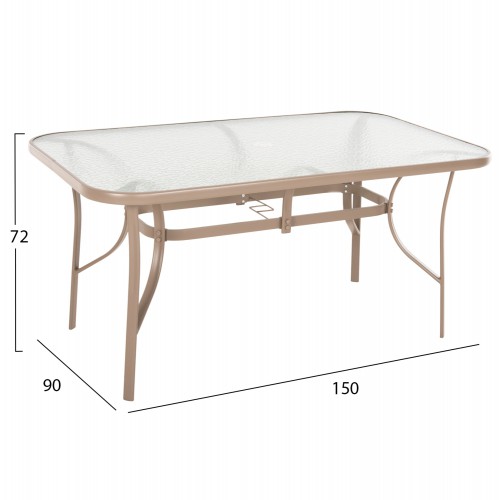 ΤΡΑΠΕΖΙ BRUNO 150X90Χ72Υεκ. ΜΕΤΑΛΛΙΚΟ ΣΑΜΠΑΝΙ ΜΕ ΤΡΥΠΑ ΟΜΠΡΕΛΑΣ Φ38mm HM5145.14 Εξωτερικού Χώρου