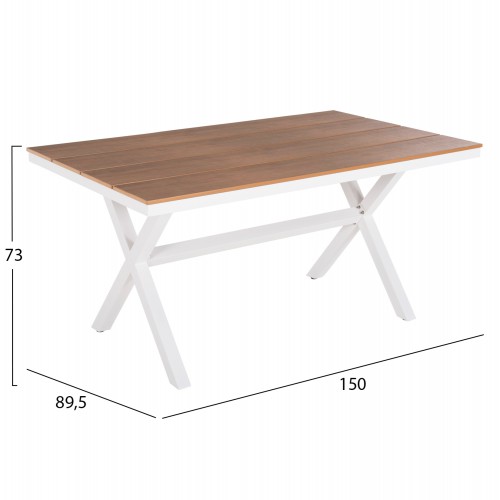 ΤΡΑΠΕΖΙ ΑΛΟΥΜΙΝΙΟΥ ΟΡΘΟΓΩΝΙΟ TAWNEE HM6037.02 ΛΕΥΚΟ-POLYWOOD ΦΥΣΙΚΟ 150x89,5x73Υεκ Εξωτερικού Χώρου