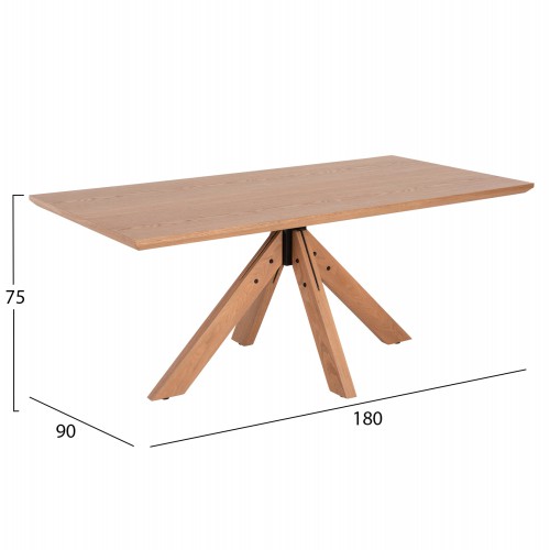 ΤΡΑΠΕΖΙ PAOLO HM9853 MDF ΜΕ ΚΑΠΛΑΜΑ ΦΡΑΞΙΝΟΥ-ΠΟΔΙΑ RUBBERWOOD-ΦΥΣΙΚΟ 180x90x75Yεκ Σαλόνι