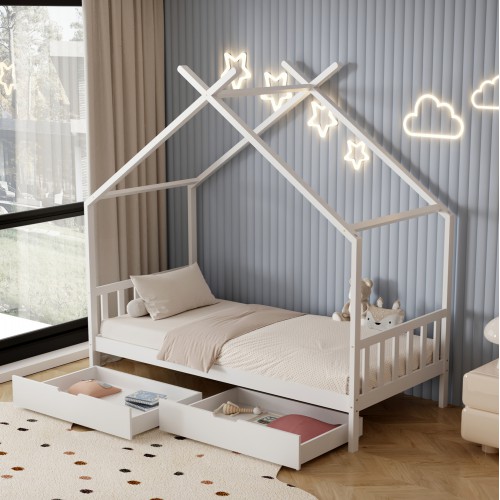 ΚΡΕΒΑΤΙ ΠΑΙΔΙΚΟ KLARICE HM680.03 τ.MONTESSORI-2 ΣΥΡΤΑΡΙΑ-ΞΥΛΟ ΠΕΥΚΟΥ ΛΕΥΚΟ-190x90εκ Παιδικό δωμάτιο