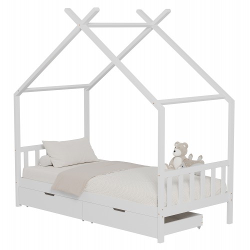 ΚΡΕΒΑΤΙ ΠΑΙΔΙΚΟ KLARICE HM680.03 τ.MONTESSORI-2 ΣΥΡΤΑΡΙΑ-ΞΥΛΟ ΠΕΥΚΟΥ ΛΕΥΚΟ-190x90εκ Παιδικό δωμάτιο