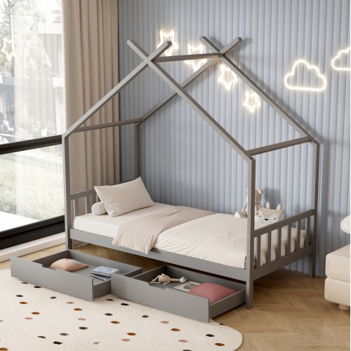 ΚΡΕΒΑΤΙ ΠΑΙΔΙΚΟ KLARICE HM680.05 τ.MONTESSORI-2 ΣΥΡΤΑΡΙΑ- ΞΥΛΟ ΠΕΥΚΟΥ ΓΚΡΙ-190x90εκ Παιδικό δωμάτιο