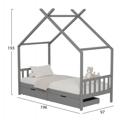 ΚΡΕΒΑΤΙ ΠΑΙΔΙΚΟ KLARICE HM680.05 τ.MONTESSORI-2 ΣΥΡΤΑΡΙΑ- ΞΥΛΟ ΠΕΥΚΟΥ ΓΚΡΙ-190x90εκ Παιδικό δωμάτιο