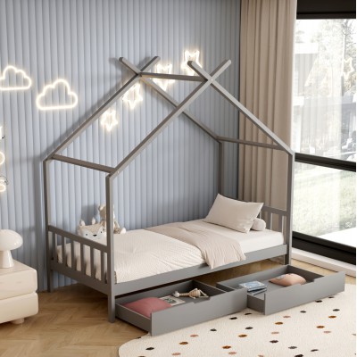 ΚΡΕΒΑΤΙ ΠΑΙΔΙΚΟ KLARICE HM680.05 τ.MONTESSORI-2 ΣΥΡΤΑΡΙΑ- ΞΥΛΟ ΠΕΥΚΟΥ ΓΚΡΙ-190x90εκ Παιδικό δωμάτιο