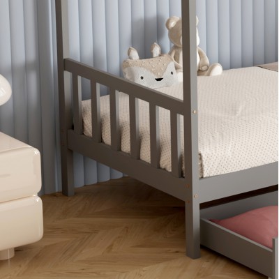 ΚΡΕΒΑΤΙ ΠΑΙΔΙΚΟ KLARICE HM680.05 τ.MONTESSORI-2 ΣΥΡΤΑΡΙΑ- ΞΥΛΟ ΠΕΥΚΟΥ ΓΚΡΙ-190x90εκ Παιδικό δωμάτιο