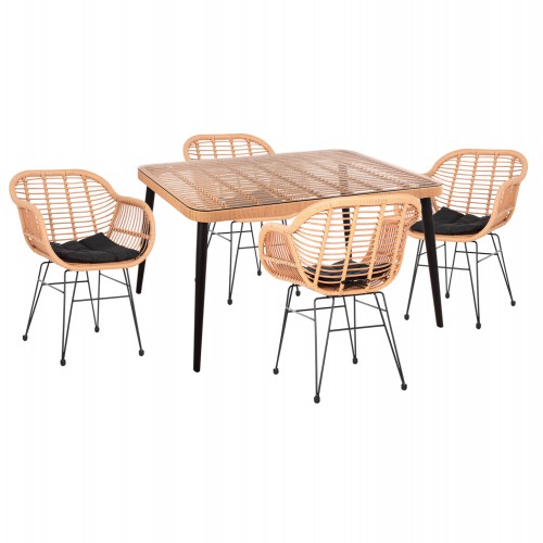 ΣΕΤ 5ΤΜΧ ALLEGRA WICKER ΜΕ ΤΡΑΠΕΖΙ 139,5x79,5x73Υ ΜΠΕΖ & ΜΑΥΡΟ ΧΡΩΜΑ HM21027 Εξωτερικού Χώρου