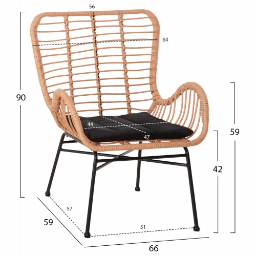ΠΟΛΥΘΡΟΝΑ ΣΤΥΛ ΜΠΕΡΖΕΡΑΣ ALLEGRA HM5704.11 P.E.RATTAN ΜΠΕΖ-ΜΑΥΡΟ ΜΕΤΑΛΛΟ 66x59x90Υεκ. Εξωτερικού Χώρου