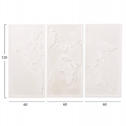 ΠΙΝΑΚΑΣ 3-ΠΤΥΧΟΣ WORLD MAP SANTORINI HM4504 MDF ΣΕ ΥΠΟΛΕΥΚΟ ΧΡΩΜΑ 180x4(πάχος)x120Υεκ. Διακόσμηση - Φως - Χαλιά