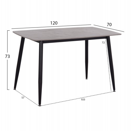 ΤΡΑΠΕΖΙ RAVEN HM9854.13 ΚΕΡΑΜΙΚΟ TOP ΓΚΡΙ ΜΑΡΜΑΡΟ-ΜΑΥΡΟ ΜΕΤΑΛΛΟ 120x70x73Υεκ. Σαλόνι