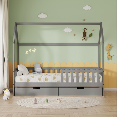 ΚΡΕΒΑΤΙ ΠΑΙΔΙΚΟ ΜΕ ΣΥΡΤΑΡΙΑ PHYLLIS HM724.05 τ.MONTESSORI ΓΚΡΙ 196x97x161Υεκ. Παιδικό δωμάτιο