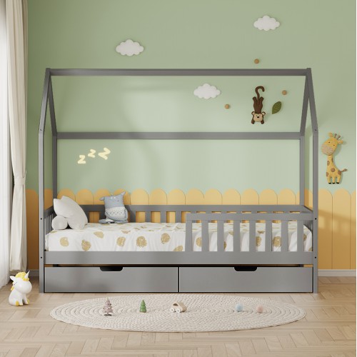 ΚΡΕΒΑΤΙ ΠΑΙΔΙΚΟ ΜΕ ΣΥΡΤΑΡΙΑ PHYLLIS HM724.05 τ.MONTESSORI ΓΚΡΙ 196x97x161Υεκ. Παιδικό δωμάτιο
