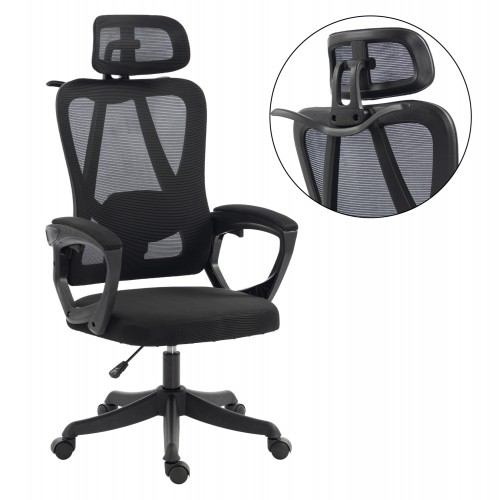 ΚΑΡΕΚΛΑ ΓΡΑΦΕΙΟΥ FRANTIC HM1224.01 ΜΑΥΡO MESH & ΠΟΛΥΠΡΟΠΥΛΕΝΙΟ 60x60x134Υεκ Έπιπλα Γραφείου