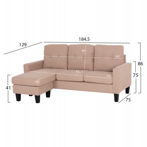ΚΑΝΑΠΕΣ ΓΩΝΙΑ ΑΝΑΣΤΡΕΨΙΜΗ MEGGY HM3297.13 ΜΠΕΖ ΥΦΑΣΜΑ 184.5x75-129x86Yεκ. Σαλόνι