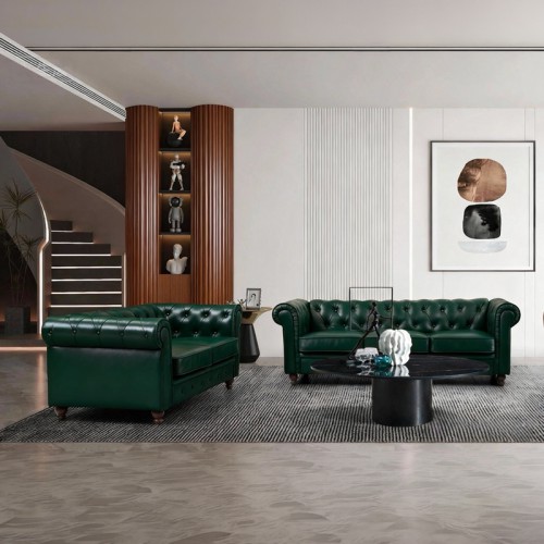 Kαναπές διθέσιος τ. Chesterfield pakoworld pu κυπαρισσί 160x84x67εκ Σαλόνι