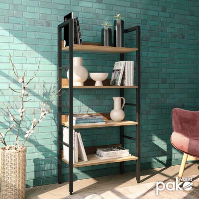 Βιβλιοθήκη- Ραφιέρα Ramon pakoworld φυσικό-μαύρο 60x28x125,5εκ Βιβλιοθήκη- Ραφιέρα Ramon pakoworld φυσικό-μαύρο 60x28x125,5εκ