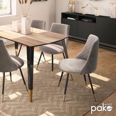 ΣΕΤ Καρέκλα Giselle pakoworld βελούδο γκρι-μαύρο χρυσό πόδι