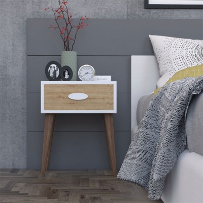 Κομοδίνο Laber pakoworld με ένα συρτάρι καρυδί-λευκό-sonoma 45x30x57,5εκ Υπνοδωμάτιο
