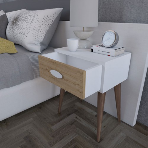 Κομοδίνο Laber pakoworld με ένα συρτάρι καρυδί-λευκό-sonoma 45x30x57,5εκ Υπνοδωμάτιο
