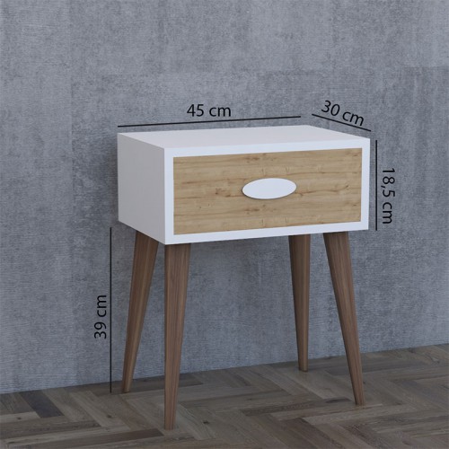 Κομοδίνο Laber pakoworld με ένα συρτάρι καρυδί-λευκό-sonoma 45x30x57,5εκ Υπνοδωμάτιο