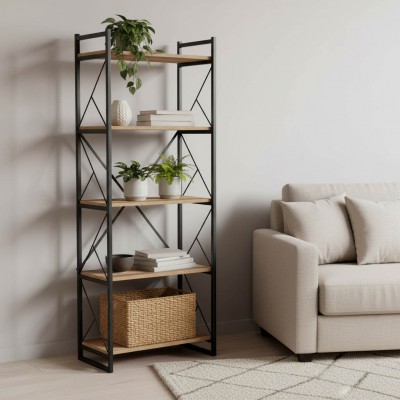 Βιβλιοθήκη Baker pakoworld καρυδί-μαύρο 66x34x180εκ Έπιπλα Γραφείου